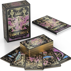 Tridevia Golden Foil 78-Card Tarot Deck with Enlightening Affirmations in a Luxury Collector’s Box