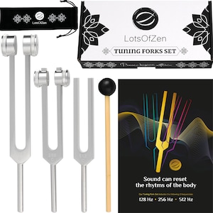 Tuning Forks Set (128Hz, 256Hz, 512Hz) — Body Weighted Tuning Forks - Chakra Set, Frequency and Sound Tool