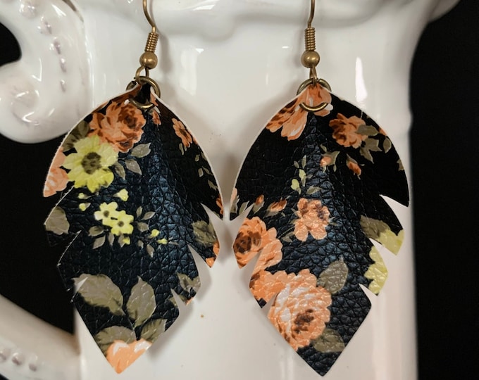 Floral Leaf Leather Earrings