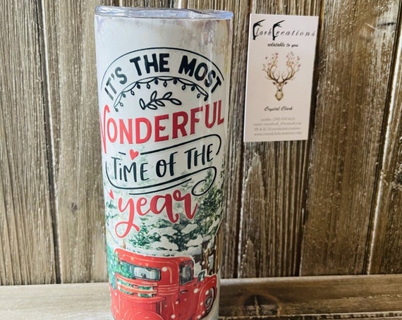 Its The Most Wonderful Time of Year 20 oz Red Truck Tumbler for Hot and Cold Beverages