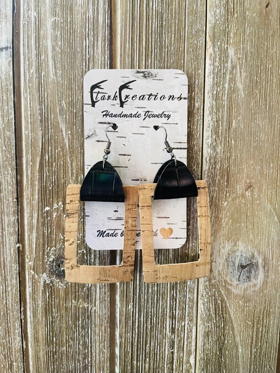 Cork & Black Leather Earrings