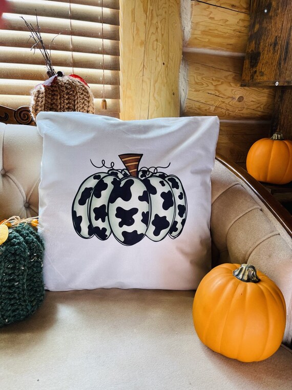 Pumpkin Cow Print Decorative Pillow