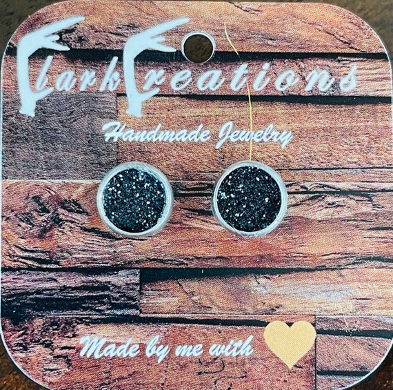 Black Glitter Oliver Earring Studs