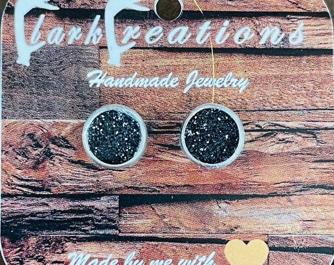 Black Glitter Oliver Earring Studs