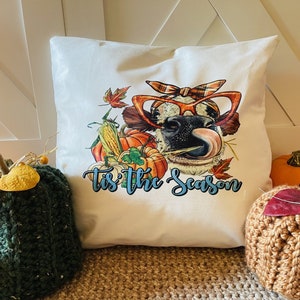 Tis The Season Fall pillow with Cows, Pumpkins and Corn