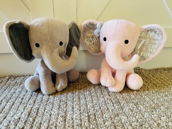 Birth Announcement Stuffed Elephant for Boy or Girl