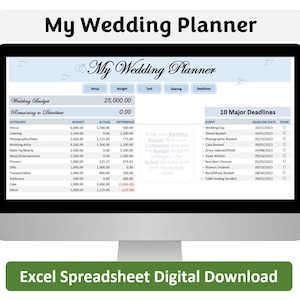 Wedding Planner Excel Spreadsheet: Budget, Checklist, Guest Seating (Digital Download)