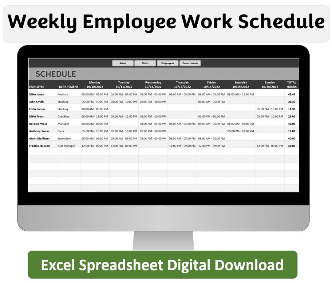 Weekly Employee Work Schedule | Employee Schedule Excel Spreadsheet ...