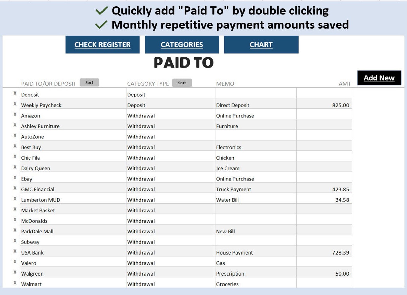 Check Register Excel Spreadsheet Etsy
