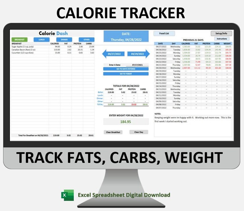 Calorie Calender Daily Food Tracker and Calorie Counter | Calories, Fats, Proteins ...