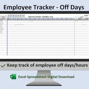 Employee Vacation Tracker | Employee Missed Days | Sick Days | Microsoft Excel Spreadsheet