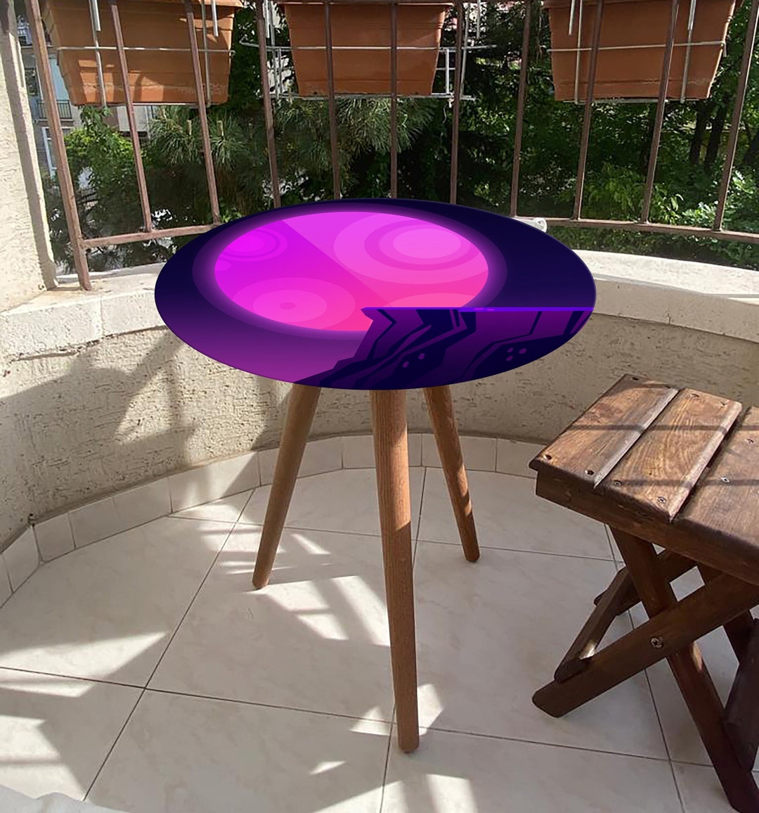 Abstract Printed Glass Round Coffee Table Abstract Round Etsy