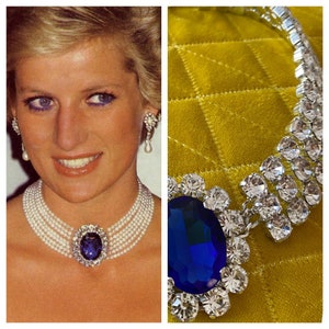 Princess Diana Faux Sapphire Replica Necklace | Austrian Crystal Blue Necklace | Blue Dress Necklace | Royal Blue Classic Costume Necklace