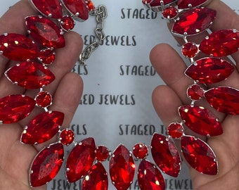 Gorgeous Sparkling Large Crystal Rhinestones Statement Choker Necklaces