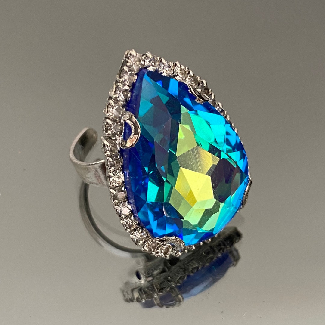 Single Blue Teardrop Statement Ring Adjustable Band Ring Imitation ...