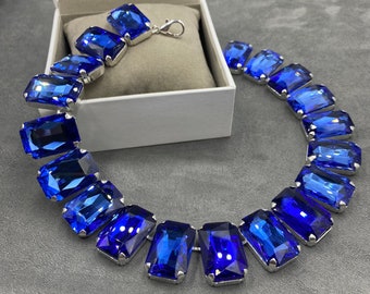 Sapphire Blue Crystal Necklace | Blue Collar Formal Necklace | Special Occasion Jewellery | Blue Crystal Dress Necklace