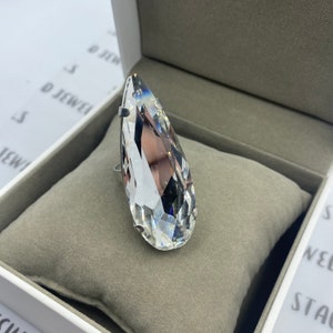 Gorgeous New Raindrop Statement Ring | Adjustable Band Ring | Imitation Jewels Faux Diamond | Austrian Crystal | Large Stone Ring