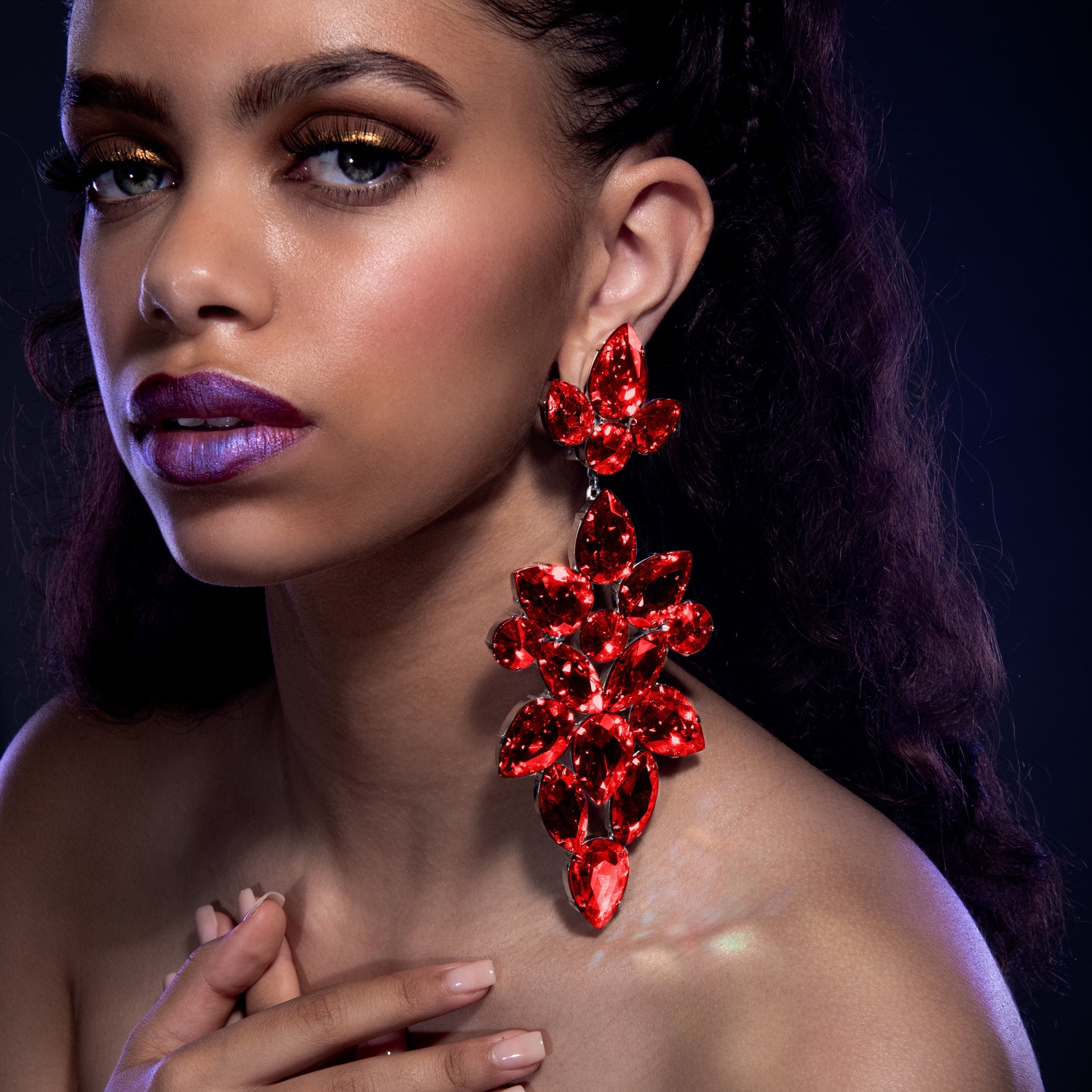 Red dangle prom earrings sale
