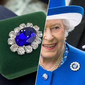 Queen Elizabeth II Sapphire Brooch | Austrian Crystal | Prince Albert Sapphire Brooch Reproduction | Blue Crystal Brooch | Costume Jewellery