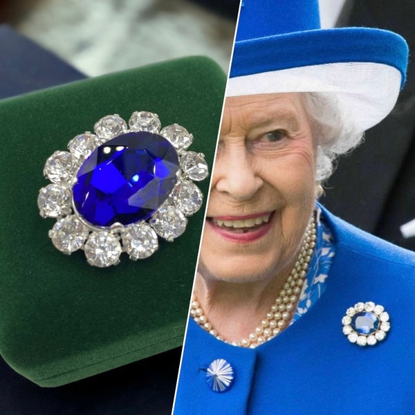 Queen Elizabeth II Sapphire Brooch | Austrian Crystal | Prince Albert Sapphire Brooch Reproduction | Blue Crystal Brooch | Costume Jewellery
