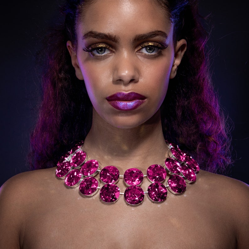 Fuchsia Pink Crystal Collar Necklace Set Drag Queen Necklace Etsy