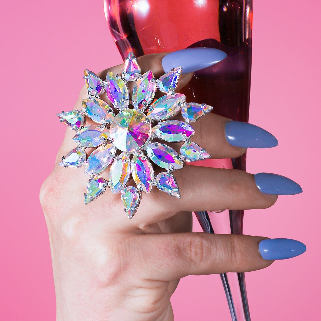 Drag Queen Rainbow Crystal Ring Adjustable Band Ring - Etsy