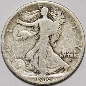 1916-S Walking Liberty Half Dollar; Nice Original VG