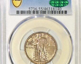 1920-D Standing Liberty Quarter PCGS & CAC AU-55; Superb Original!