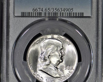 1958 Franklin Half Dollar PCGS MS-65; White, Nearly FBL