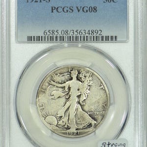 1921-S Walking Liberty Half Dollar PCGS VG-08; Strong Vg