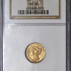 1865 Three Cent Nickel NGC MS-64; Great Type Coin!