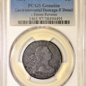 1801 Three Errors Reverse Draped Bust Large Cent PCGS-F Details