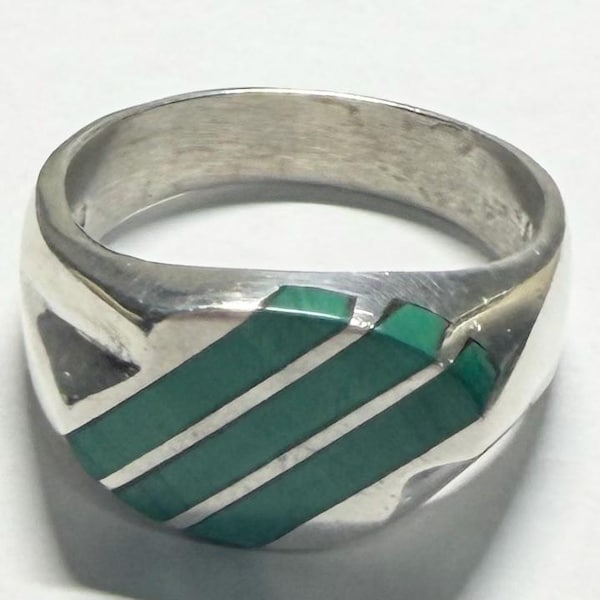 Vintage Sterling Silver 925 and Malachite Men's Ring