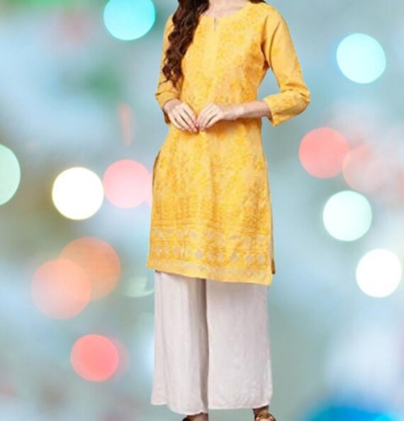 Cotton Long Straight Chikankari Kurti at best price in Kanpur