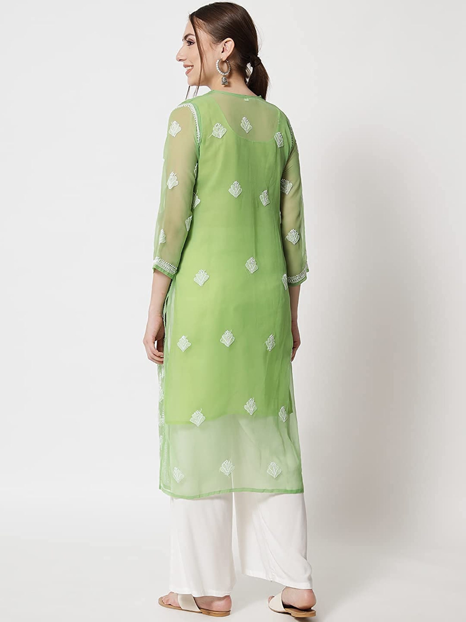 Green Cotton Chikankari Kurti For Women main image 1