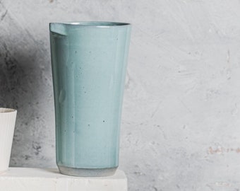 Blue Ceramic Jug, Modern Style ceramics, Ceramic Drinking Jug, Minimalist Jug, White Ceramics, Table Centerpiece, Minimal Home Décor