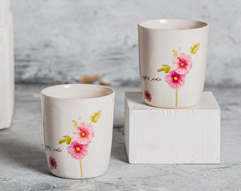 Tasse à thé japonaise florale, tasse à expresso, tasse à thé chinoise en céramique, tasse à café en argile, cadeau inspiré de fleurs, cadeau d'amoureux du thé, décor floral de cuisine