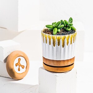 Gelber rustikaler Übertopf Blumentopf, Keramikübertopf, Drainage-Blumentopf, Übertopf für das Büro, Indoor-Keramikübertopf, Bauernhaus-Dekor Geschenk