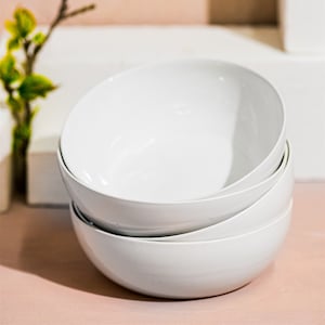 Bol à soupe en céramique, ensemble de 4 bols en céramique, poterie faite à la main, bol Ramen, vaisselle rustique, bol de céréales, cadeau de réchauffement de la maison, décor de cuisine Blanc