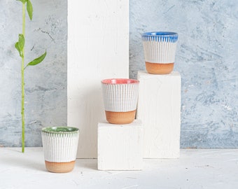 Café en céramique espresso. poterie hot drimks tumbler,Set de 4 argile Tarcotta (Blanc, bleu, vert, rose)