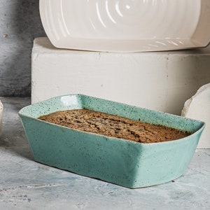 Turquoise Baking Dish, Ceramic English Cake, Rustic Bakeware, Pottery Baking Pan, Ceramic Cookware, Baking Gift, HouseWarming, Kitchen Decor image 1