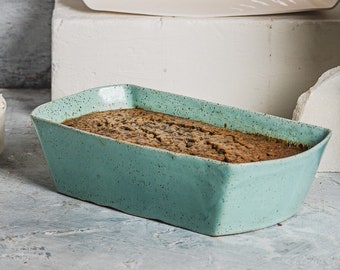 Turquoise Baking Dish, Ceramic English Cake, Rustic Bakeware, Pottery Baking Pan, Ceramic Cookware, Baking Gift, HouseWarming, Kitchen Decor