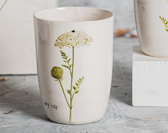 Wild Carrot Ceramic Cup, 350ml Ceramic Mug, Ceramic Flower Mug, Ceramic Coffee Cup, Cute Coffee Mug, New Office Gift, Rosh Hashanah Gift