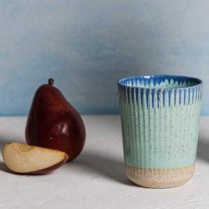 Large Ceramic Mug, 350ml Coffee Mug, Ceramic Tumbler, Hand Thrown Pottery, Mugs without Handles, Coffee lover, Bohemian Kitchen Decor Blue