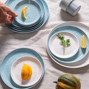 Set of 6 Last Dish Ceramic Plate, Blue Round Ceramic Plate, Stoneware Rustic Plate, Easter Dinnerware, Passover Dinnerware, Tableware Gift
