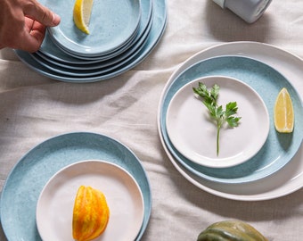 Set of 6 Last Dish Ceramic Plate, Blue Round Ceramic Plate, Stoneware Rustic Plate, Easter Dinnerware, Passover Dinnerware, Tableware Gift
