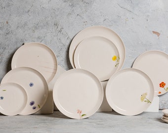 Ceramic Appetizer Plates, 1 Piece, Inspired by Wildflowers, Wildflowers Main Course Plate, Kitchen Pottery Gift, Tableware, Jewish Holiday