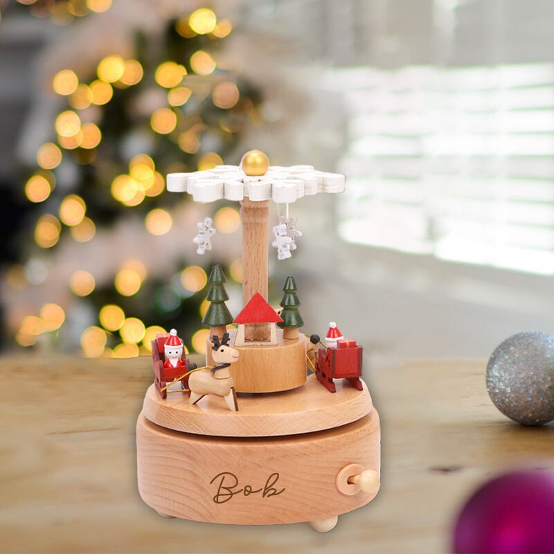 Personalized Handmade Wooden Music Box for Kids, Custom Christmas Music