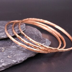 1 Hammered Fine Copper Bracelet Bangle, Mineral Texture, Light, Rustic Bracelet, Textured Bangle, Stackable Bracelet, Bracelet, Copper image 5
