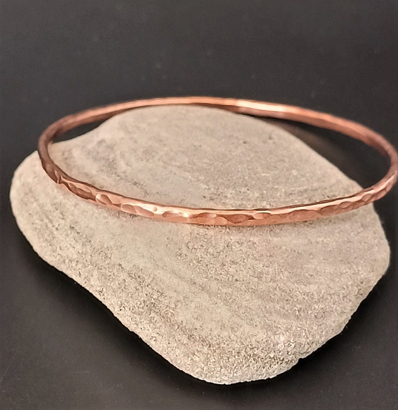 1 Hammered Fine Copper Bracelet Bangle, Mineral Texture, Light, Rustic Bracelet, Textured Bangle, Stackable Bracelet, Bracelet, Copper image 3